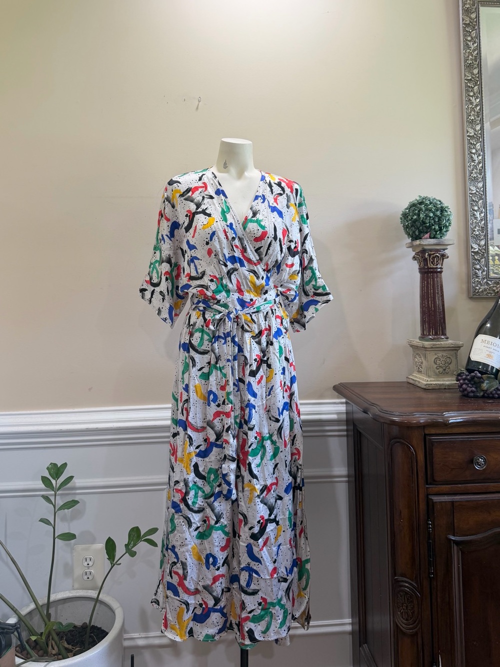 Finery Wrap-Front Multicolor Abstract Print Maxi Dress - White